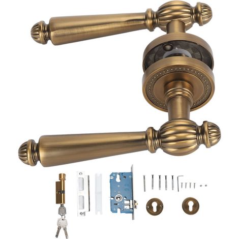 Irovami Poignée de porte en bronze avec serrure silencieuse à noyau en cuivre, style rétro, pour chambre ou salon. (1/5)