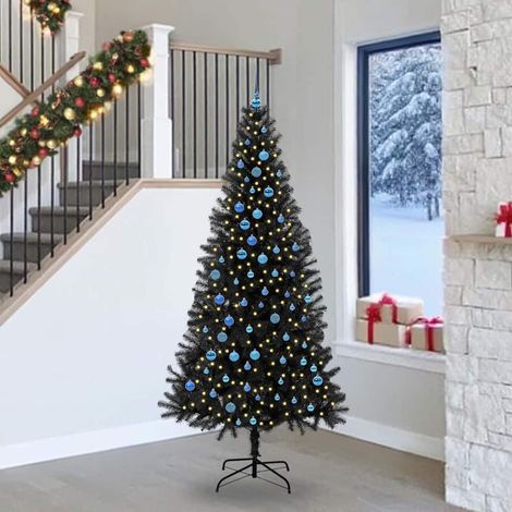 Weihnachtsbaum mit 300 LEDs mit Ständer Schwarz 240 cm PVC