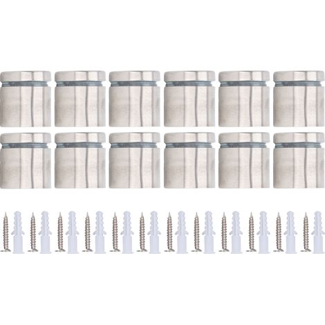 Lot de 12 vis d'écartement 25 x 25 mm en acier inoxydable pour fixation murale de panneaux publicitaires et cadres photo. (1/5)