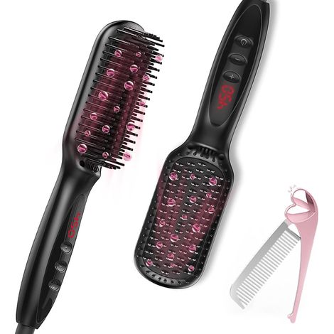 Cepillo alisador de pelo, cepillo alisador de pelo, plancha de pelo con peine integrado, 120 ℃-210 ℃, pantalla LCD, calentamiento rápido en 20 segundos, plancha de pelo de iones negativos, plancha de  (1/5)