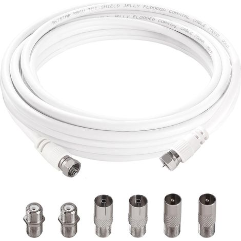 75 Ohm Câble Coaxial RG6, F Mâle vers F Mâle Haut Débit RG6 Câble D'antenne TV, avec 6 Pièces Coupleurs D'extension, pour décodeur, TV, Satellite, Routeur Numérique (1/5)