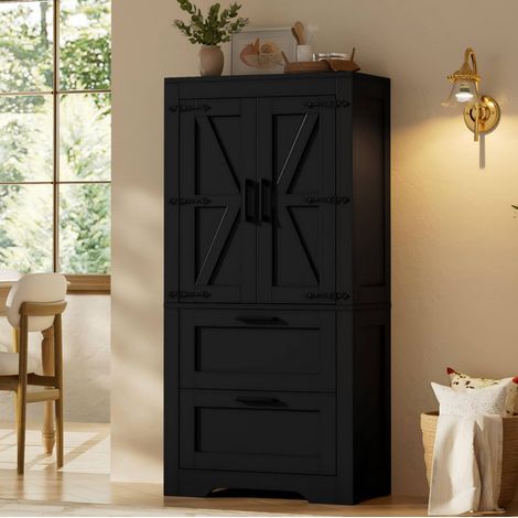 Aparador alto 60x30x128 cm de MDF negro con 2 cajones, ahorro de espacio - MEUBLIV (1/5)