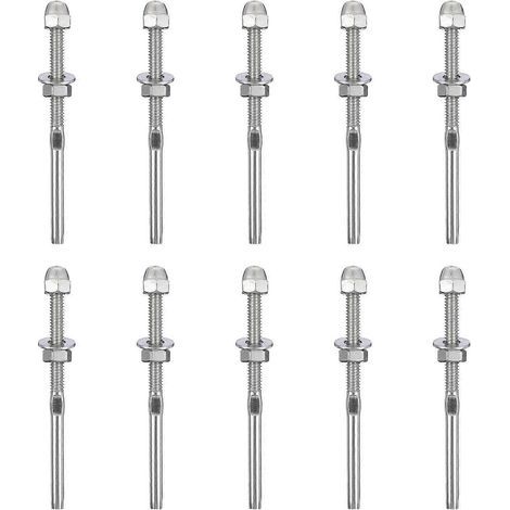 10 embouts filetés en acier inoxydable pour tendeurs de câble de garde-corps de terrasse-10.5X1X0.5CM-Silver (1/4)