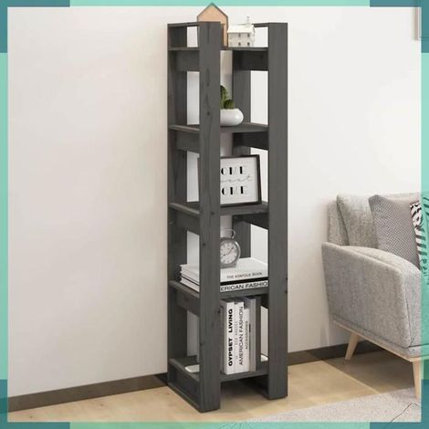 813871 Bibliothèque/Séparateur de pièce Gris 41x35x160 cm Pin massif (1/5)