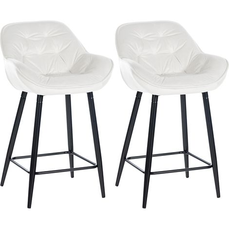 Set 2 sgabelli bar seggioloni effetto imbottito seduta in velluto bianco panna e metallo nero 100004151