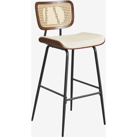 Sgabello alto in legno, rattan e similpelle Raysa SKLUM            