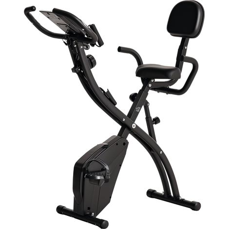 Heimtrainer 2-in-1 Fahrradtrainer mit LCD-Display Pulsmesser verstellbar Sitz Räder, klappbarer Hometrainer Trimmrad mit 8 stufig Magnetwiderstand, Spannseil, Stahl