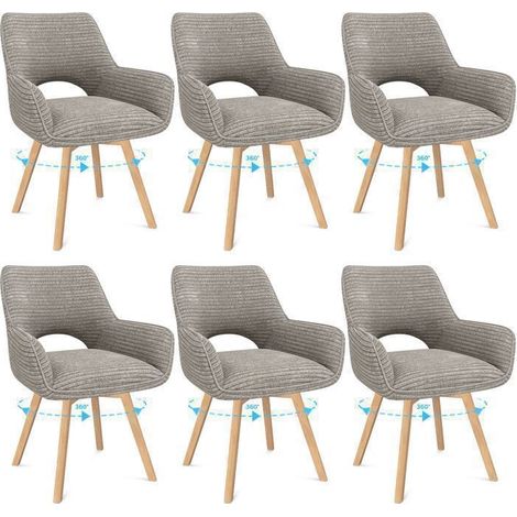 WAFTING Lot de 6 Chaises de Salle à Manger, Fauteuil Pivotantes avec Accoudoirs, Rembourrées avec Dossier en Velours,Taupe (1/5)