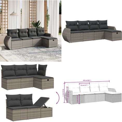 5-tlg. Garten-Sofagarnitur mit Kissen Grau Poly Rattan - Gartensortiment - Outdoor-Möbel - Gartenlounge - Lounge Set - Rattanmöbel - Home & Living (1/5)