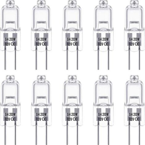 Ampoules halogènes G4 20W 12V, type T3 JC, 2 broches, dimmable – pour éclairage paysager, sous meuble, Puck Light et Track Lighting – Lot de 10 – Remplacement de base – (1/5)