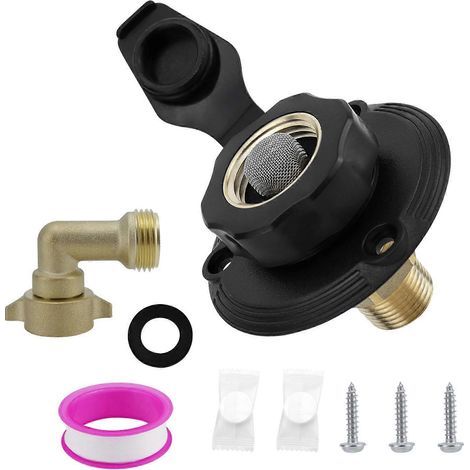 Bride de raccordement d'eau pour camping-cars, entrée 3/4NH femelle vers 1/2 NPT mâle avec clapets anti-retour, convient aux caravanes et remorques, noir Noir (1/5)