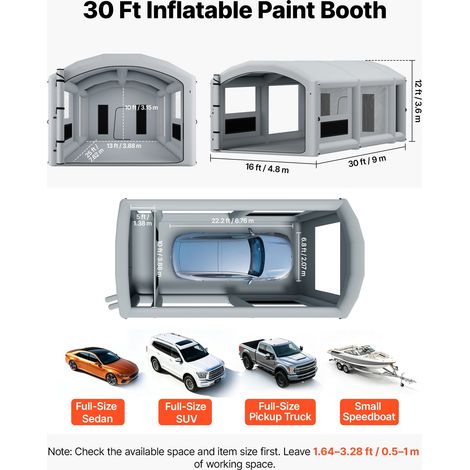 Cabine de Peinture Gonflable 9x4,8x3,6 m Souffleurs de 750W+950W Gris, Tente de Pulvérisation Portable avec Filtre en Coton et Espa… (1/5)