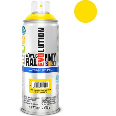 PINTYPLUS 95877 Pintura EN Spray Evolution Water-Based 520CC Amarillo Colza, RAL 1021 Sunny Yellow, 65 mm