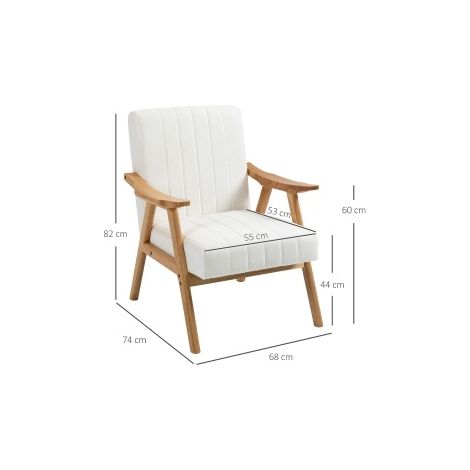 Sillón lounge 68x74x82 cm de madera blanca, asiento cómodo para salón - MEUBLIV (1/5)