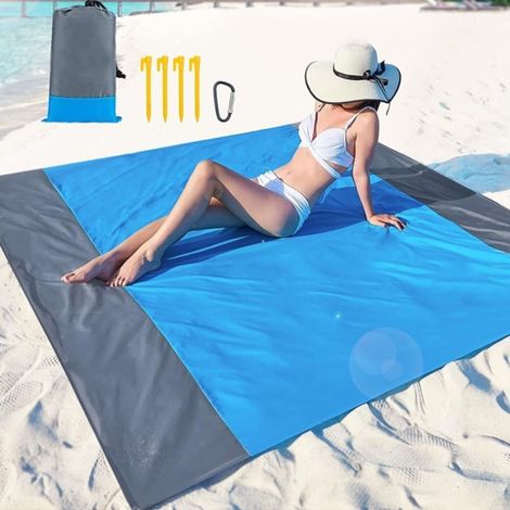 Stranddecke, Picknickdecke, Campingdecke, Reisedecke, geeignet für 2–6 Personen, wasserdicht, ultraleicht, sandabweisend, 200 x 210 cm (1/5)