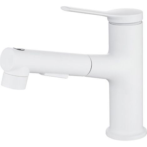 Robinet De Lavabo Extractible Blanc Cuivre Mitigeur Salle De Bains Eau Chaude Froide (1/4)