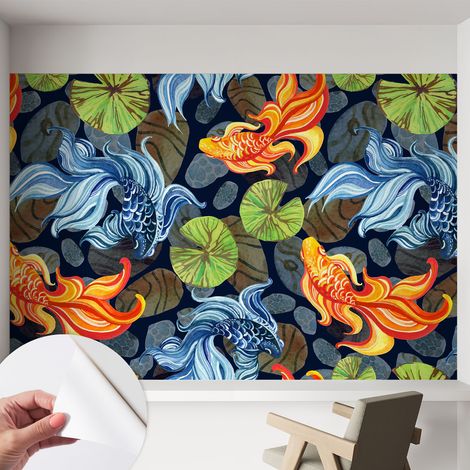 Selbstklebend Tapete modern - Wanddeko für Küche - Klebefolie Wand - luxus Look Fischmuster 152x104 cm (1/5)