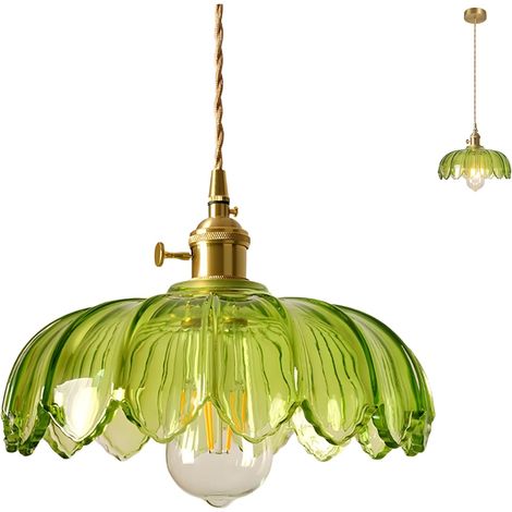 Abat-jour en verre en forme de lotus pour lustre, lustre de style industriel rétro, E27, ampoule non incluse (vert).