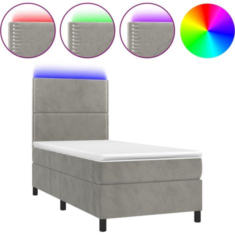 Estructura de cama LED con somier cabecero colchón y cubrecolchón 100x200 cm tejido de terciopelo gris claro TDL0207903 (1/5)