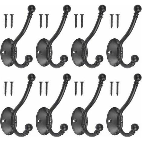 Filiyano-Ensemble de 8 cintres vintage en métal noir avec 16 vis. Cintre rétro en métal noir à visser. Cintre individuel pour porte de cuisine ou de (1/5)