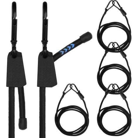 Lot de 4 tendeurs réglables caoutchouc avec mousquetons 200cm tendeur coffre noir (1/5)