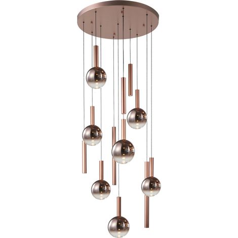 Italux Camino Suspension ronde en cuivre, blanc chaud 3000K, intensité variable sur 3 niveaux, 12 LED