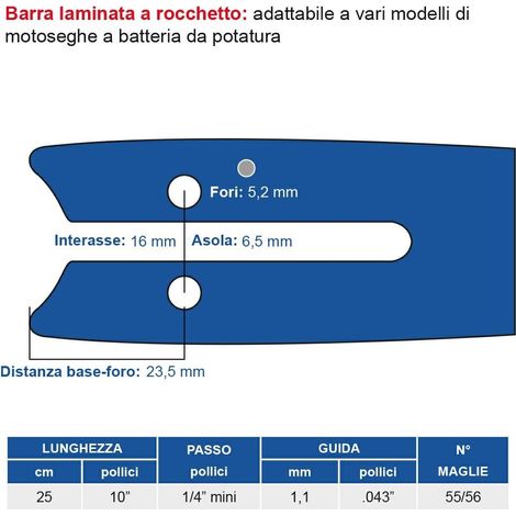 Barra laminata a rocchetto 25 cm - 10" passo 1/4" mini, spessore 1.1 mm - .043" 55/56 maglie 452803