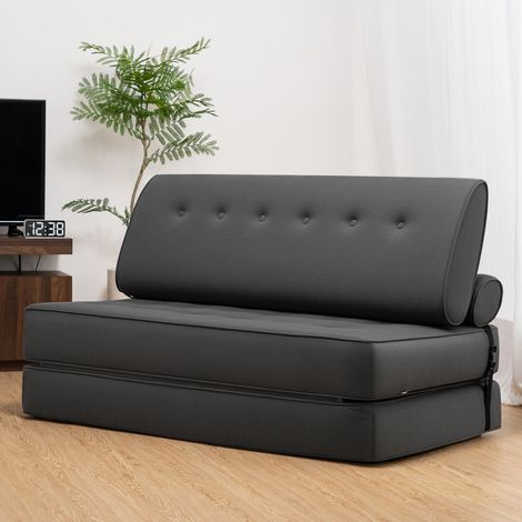 Canapé-lit pliant 1,5 × 1,8 m avec coussins, fauteuil de sol convertible avec dossier pour petits espaces, bureau et chambre d’amis, gris foncé (1/5)