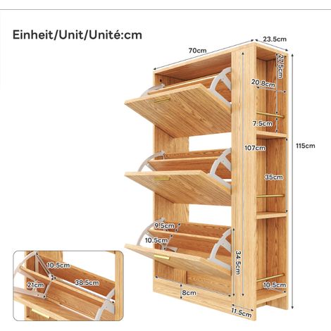 Meuble à chaussures contemporain en bois, épuré, 3 portes, grand rangement, niches ouvertes, chic et fonctionnel, parfait pour couloir/entrée. (1/5)