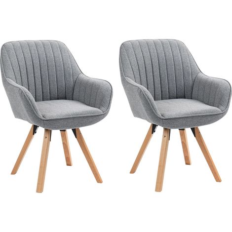 Meuble Cosy Lot de 2 Chaise Salle à Manger Fauteuil Coiffeuse Siège Pivotant avec Accoudoirs pour Chambre Salon Cuisine Bureau, Rembourré en Tissu Pieds en Bois Massif, Gris, 60x58x83cm (1/5)
