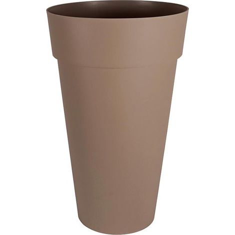 EDA – Pot de fleur rond Toscane Ø 48 cm – Hauteur 80 cm – Polypropylène taupe – Résistant aux chocs – Usage intérieur et extérieur