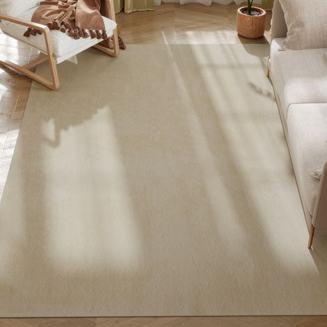 HOMCOM alfombra salón 160x230 cm alfombra lavable en lavadora pelo largo suave estilo moderno tapete para sala de estar dormitorio comedor crema (1/5)