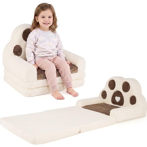 COSTWAY Divano Pieghevole 2 in 1 per Bambini a Zampa d'Orso (Marrone) (1/5)
