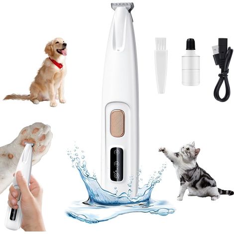 Tondeuse pattes chien/chat silencieuse, lames céramique/inoxydable, LED, USB, étanche.