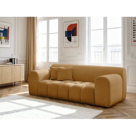 BOBOCHIC - Canapé droit fixe 2 places MELISSE tissu texturé Jaune (1/5)