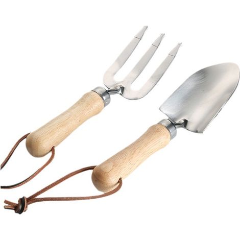 Lot de 2 pelles de jardin compactes pour compost et terre, outils de jardin classiques utilisables toute l'année, en acier inoxydable et bois de frêne. (1/3)