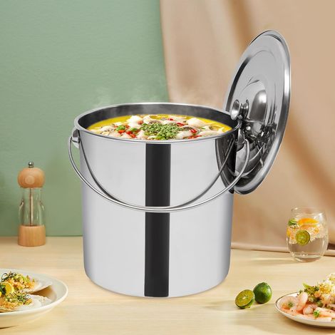 20L Edelstahleimer mit Deckel, Industrie Küche Eimer Futtereimer Milcheimer Wassereimer Tränkeeimer für Milch