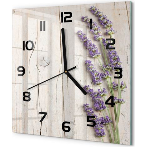Horloge Murale Carrée Décorative pour Intérieur Verre Design Moderne Lavande sur bois 30x30 cm (1/5)