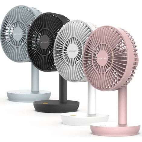 Newlux - Ventilatore da tavolo USB Windpure Desk W300 con 4 Vel, testa pieghevole, batteria al litio fino a 50 min. Ventilatore da scrivania silenzioso (30 dB) per ufficio, casa o campeggio (corallo)