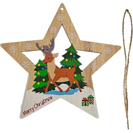 En bois étoile, en forme de décoration de Noël, renne Père Noël bonhomme de neige élan suspendu décoration ensemble,C (1/5)
