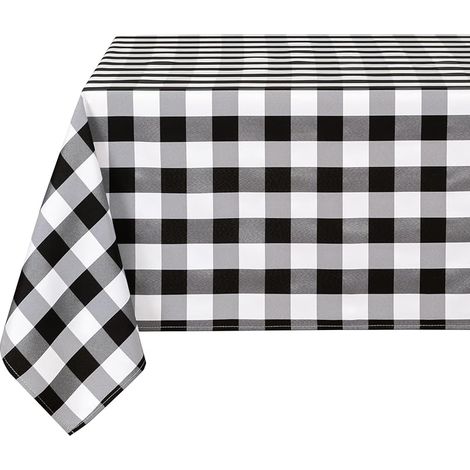 Nappe Rectangulaire à Carreaux Tissu 140x280 cm, Lavable Anti-Taches Imperméable pour l'extérieur Pique-Nique Salle à Manger Jardin Fête Mariage, Noir et Blanc (1/5)
