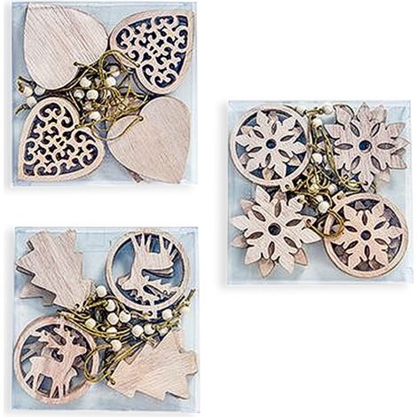 Pendentif En Bois Noël - Forme Flocon De Neige - Décoration Arbre De Noël Et Intérieur - Lot De 3 (1/5)