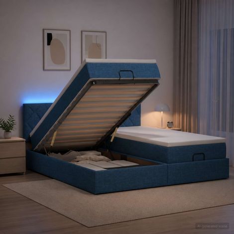 vidaXL Lit coffre avec matelas et LED Bleu 180 x 200 cm Tissu (1/5)