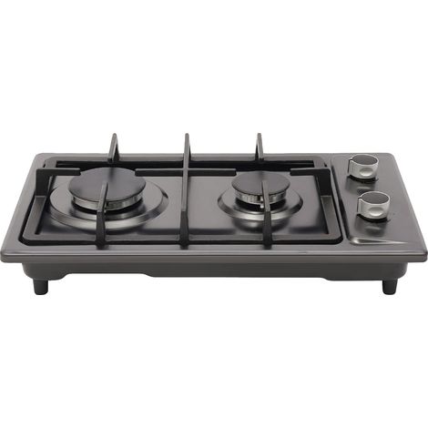Cocina de gas portátil, doble quemador, construcción de acero inoxidable, color negro. (1/2)
