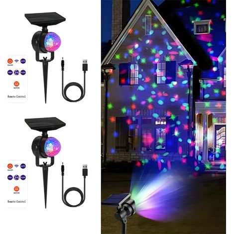 Lot de 2 lampes décoratifs pour jardin couleur RVB, projecteurs LED solaires d'extérieur (télécommande) (1/5)