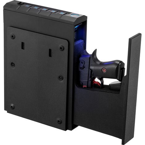 VEVOR Cassaforte per Pistola con Impronta Digitale Password Cinque Cifre Chiave, Cassaforte per Pistole con Illuminazione per 1 Pistola e caricatore 23 x 7 x 32 cm, Custodia per Pistola per Comodino