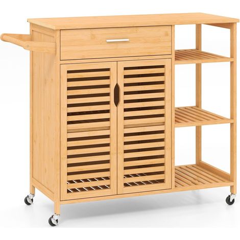 Carrito de cocina de bambú con cajón y ruedas, 104x40x89 cm