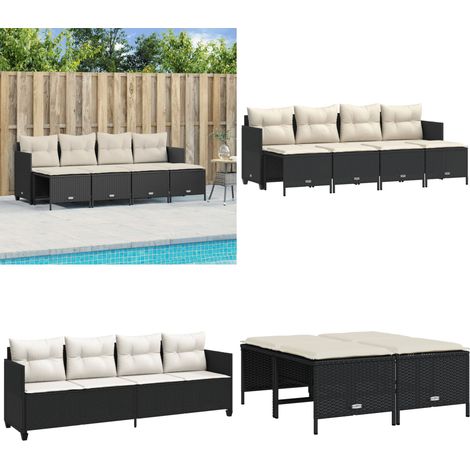 5-tlg. Garten-Sofagarnitur mit Kissen Schwarz Poly Rattan - Gartensorgsofa - Outdoor-Lounge - Gartenmöbelset - Rattanmöbel - Polyethylen-Rattan - Home & Living