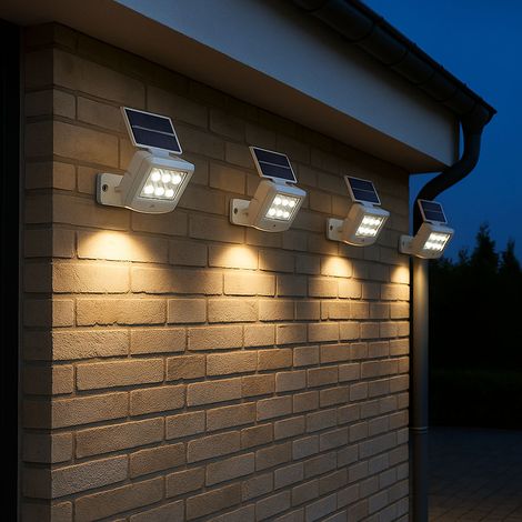Solarlampen für Außen mit Bewegungsmelder LED Solar Wandleuchte Aussen Spot mit Bewegungsmelder Aussen, weiß, LED 0,3W 150Lm kaltweiß, LxBxH 12,8x10x11 cm, 4er Set