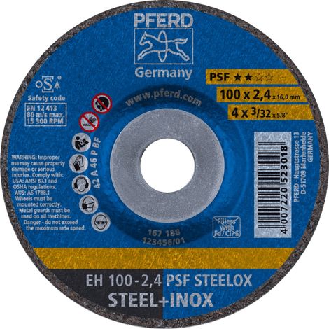 PFERD TOOLS Trennscheibe EH 100x2,4x16 mm gekröpft Universallinie PSF STEELOX für Stahl/Edelstahl 25 Stk (1/4)